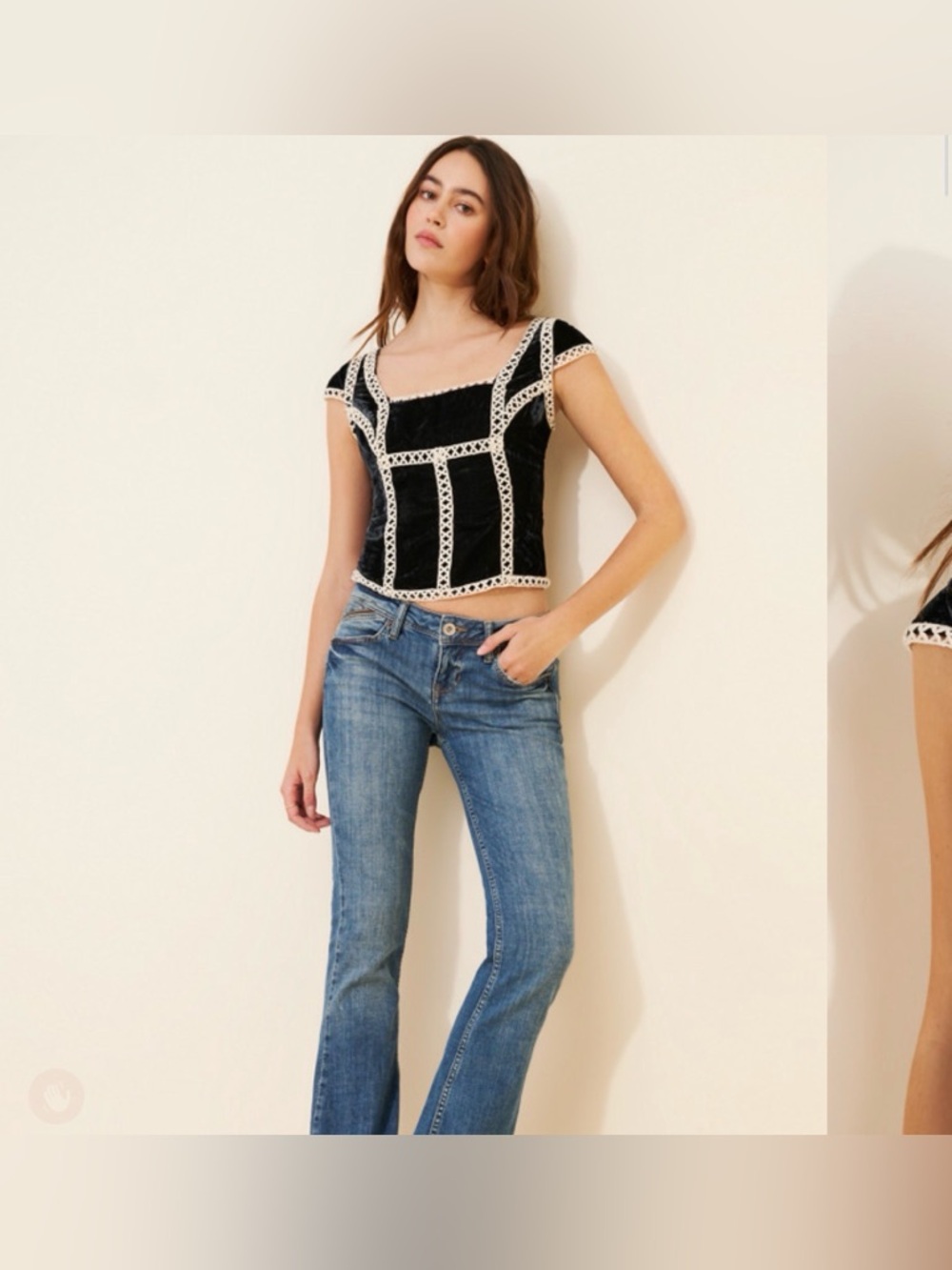 New Free People Tyler Velvet Corset Top ~ Black & White